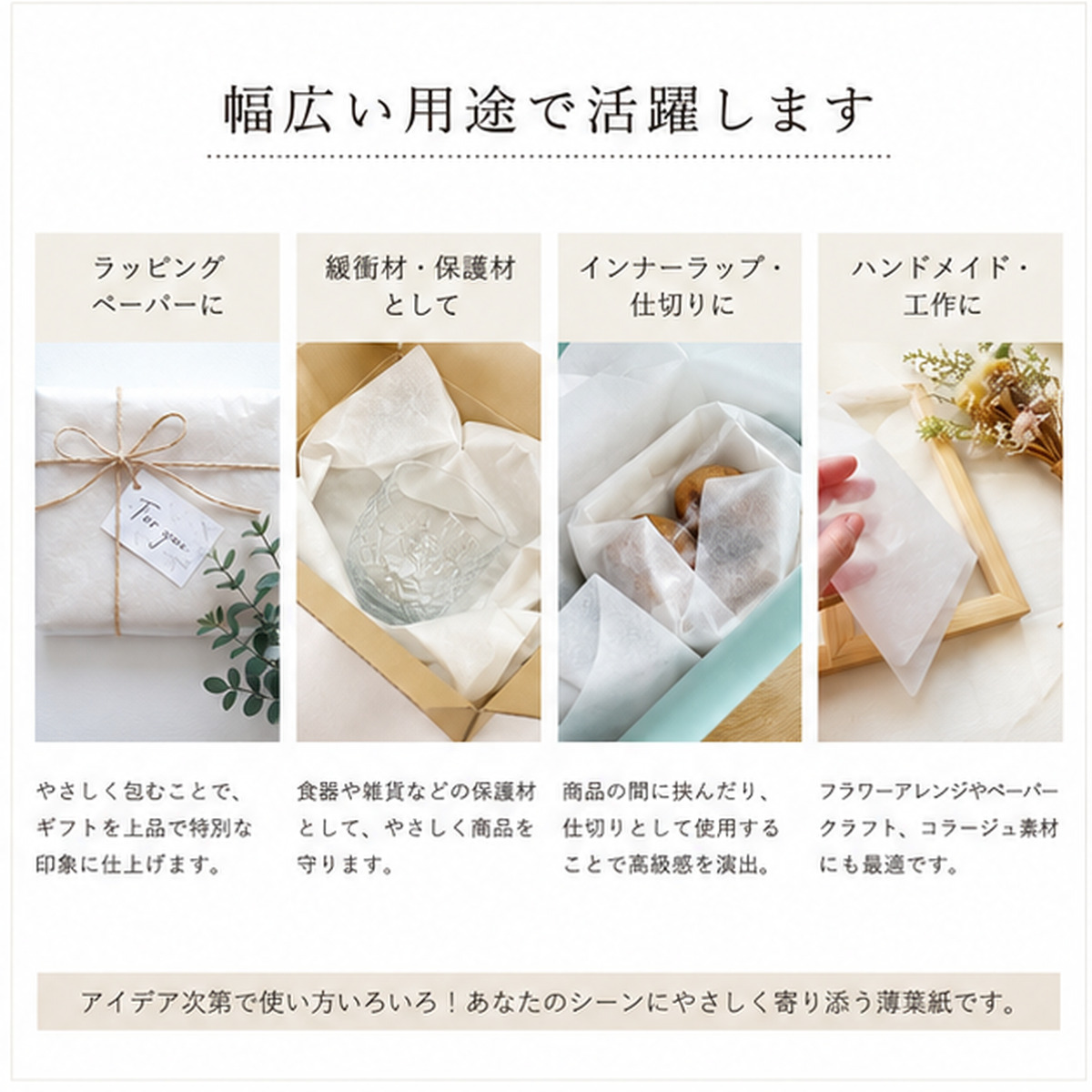 薄葉紙 白 半裁(約545×788mm)／ 四切(約545mm×394mm) 2000枚／4000枚入 商品画像サムネイル2