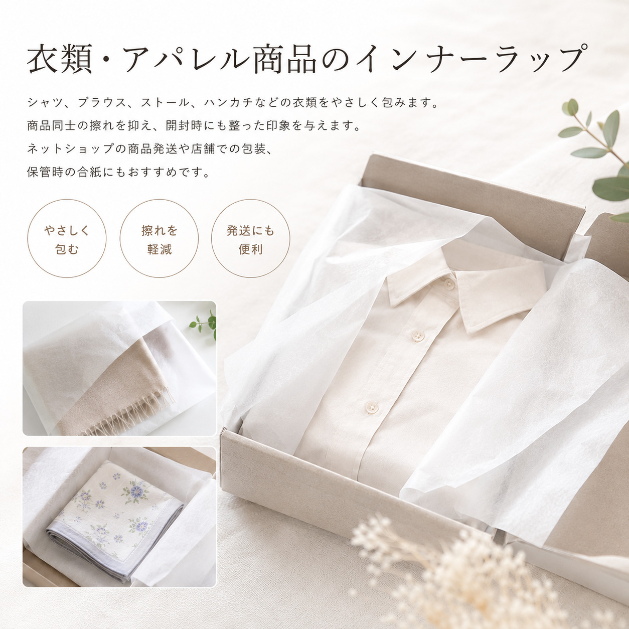薄葉紙 白 半裁(約545×788mm)／ 四切(約545mm×394mm) 2000枚／4000枚入 商品画像サムネイル5