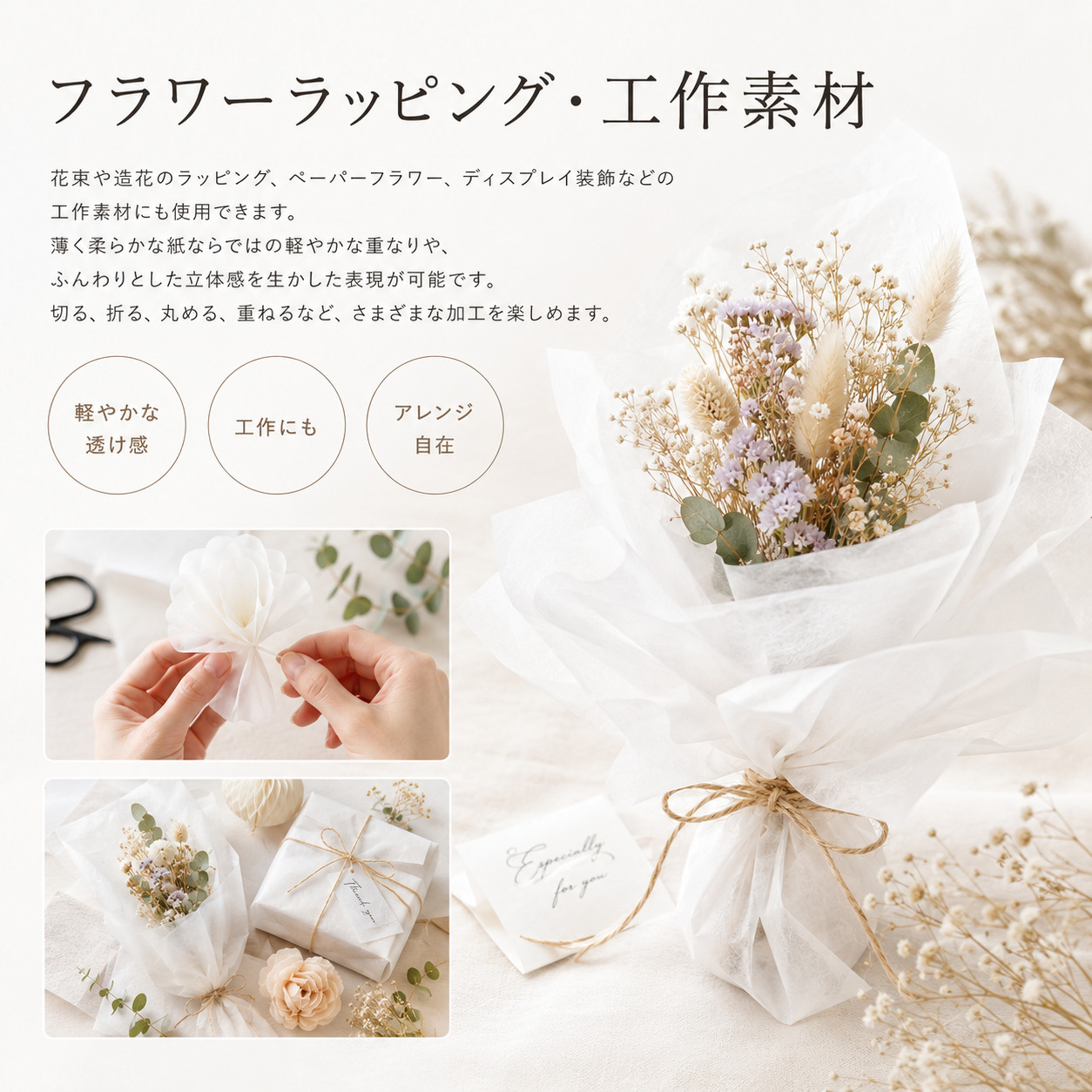 薄葉紙 白 半裁(約545×788mm)／ 四切(約545mm×394mm) 2000枚／4000枚入 商品画像サムネイル8