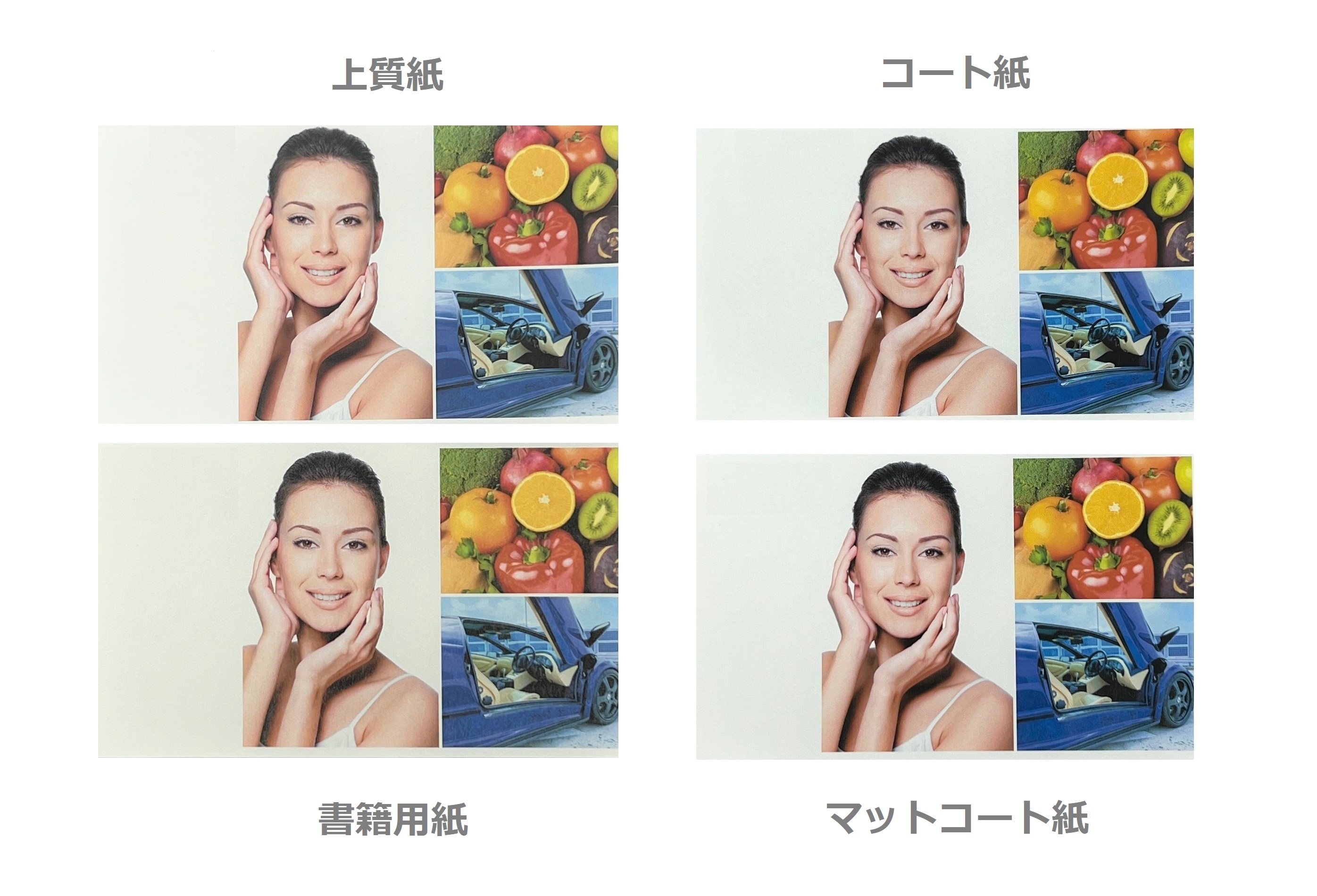 上質紙 書籍用紙 コート紙 マット紙 印刷比較